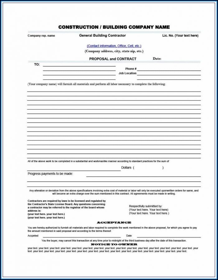 Free Builders Contract Template Free Builders Contract Template