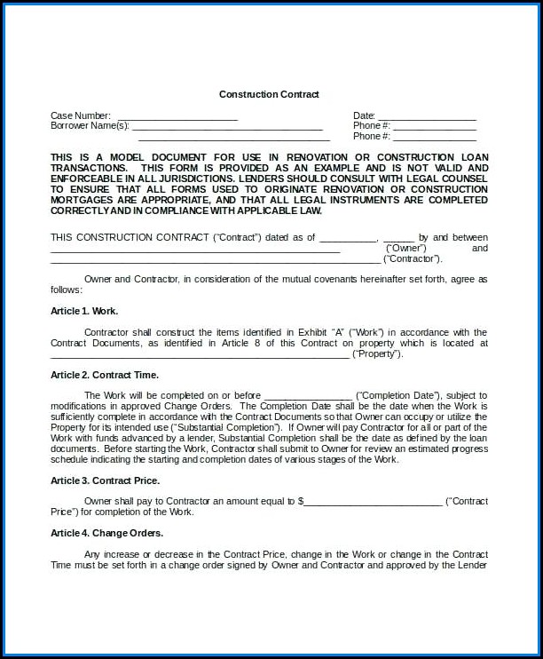 Free Construction Contract Template Word Free Construction Contract Template Word