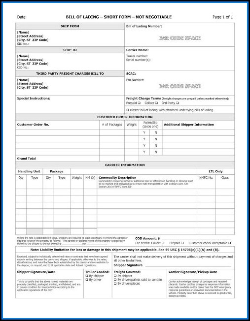 Free Download Bill Of Lading Forms Free Download Bill Of Lading Forms
