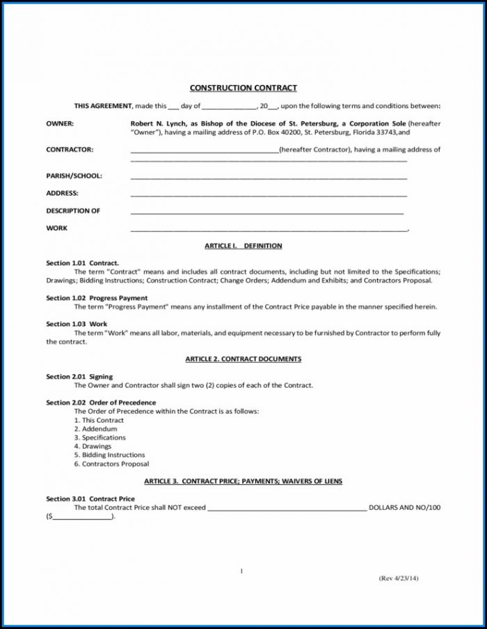 Free Florida Construction Contract Template Free Florida Construction Contract Template