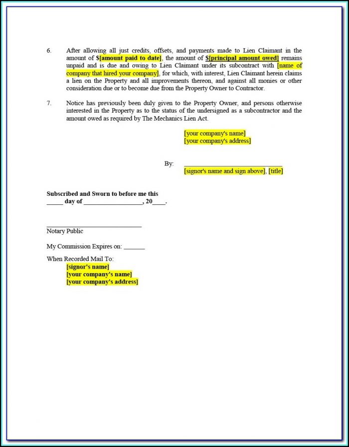 Illinois Mechanics Lien Form Illinois Mechanics Lien Form