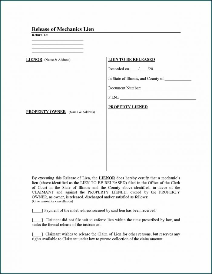 Illinois Mechanics Lien Release Form Illinois Mechanics Lien Release Form
