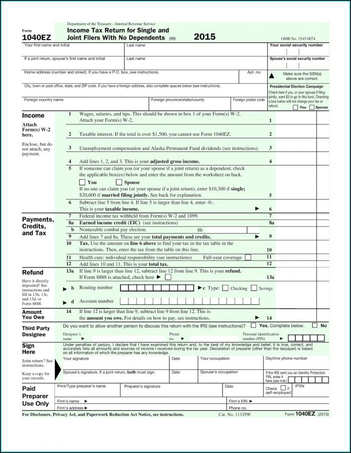 Income Tax Form 1040ez 2015 Income Tax Form 1040ez 2015