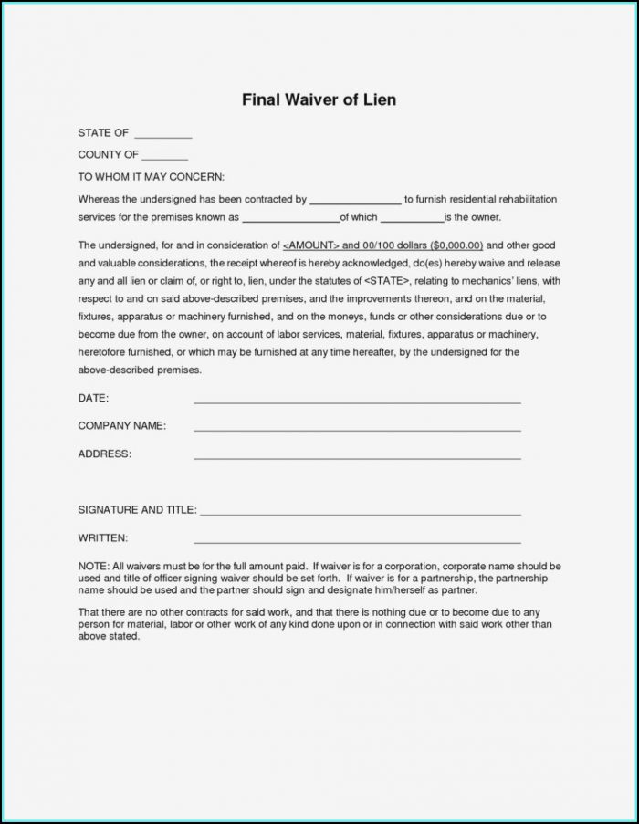 Lien Waiver Form Illinois Lien Waiver Form Illinois