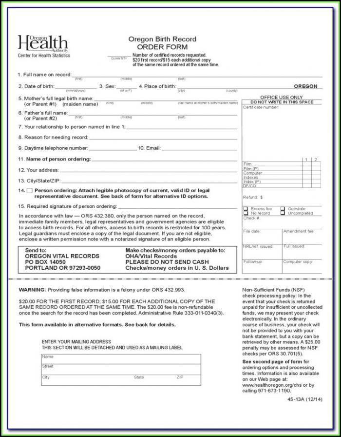 Oregon Birth Certificate Order Form Oregon Birth Certificate Order Form