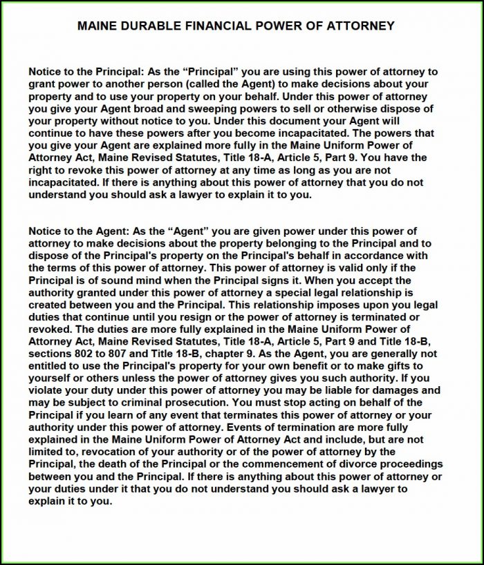 Power Of Attorney Form Maine Power Of Attorney Form Maine