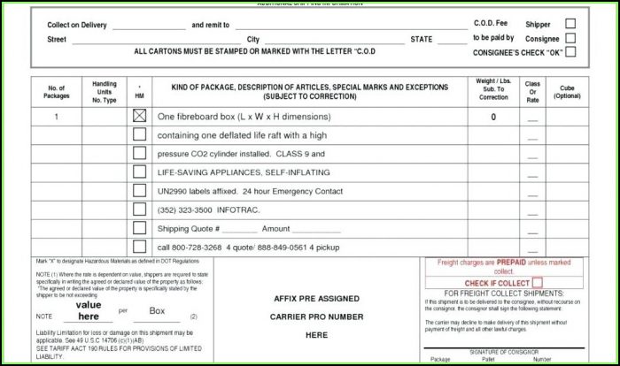 Purolator Bill Of Lading Forms Purolator Bill Of Lading Forms