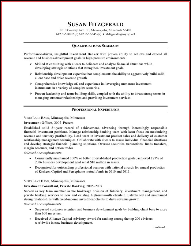 Resume Samples For Banking Resume Samples For Banking