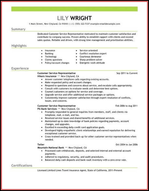 Resume Template For Customer Service Resume Template For Customer Service