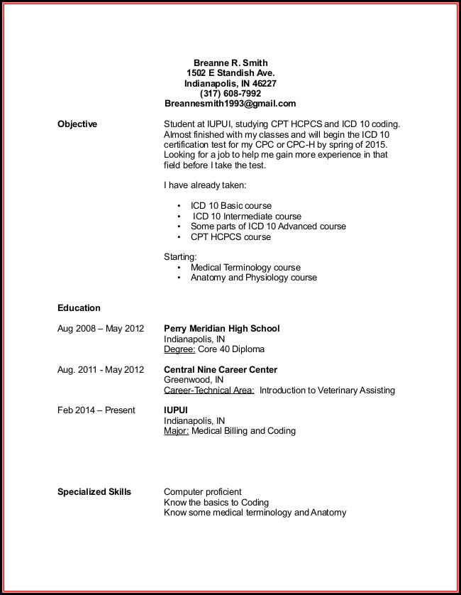 Resume Template For Medical Billing And Coding Resume Template For Medical Billing And Coding
