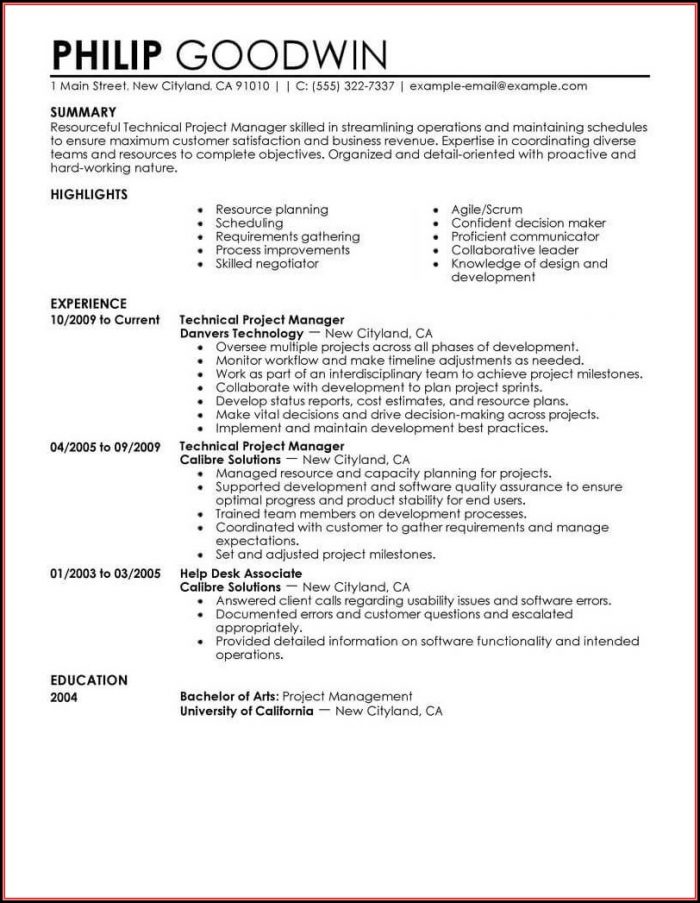 Resume Template Technical Project Manager Resume Template Technical Project Manager