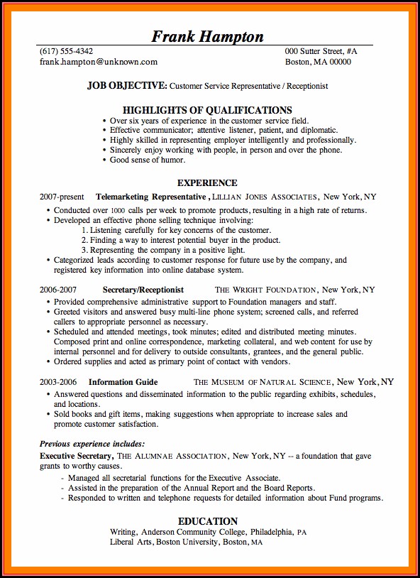 Resume Templates For Customer Service Position Resume Templates For Customer Service Position