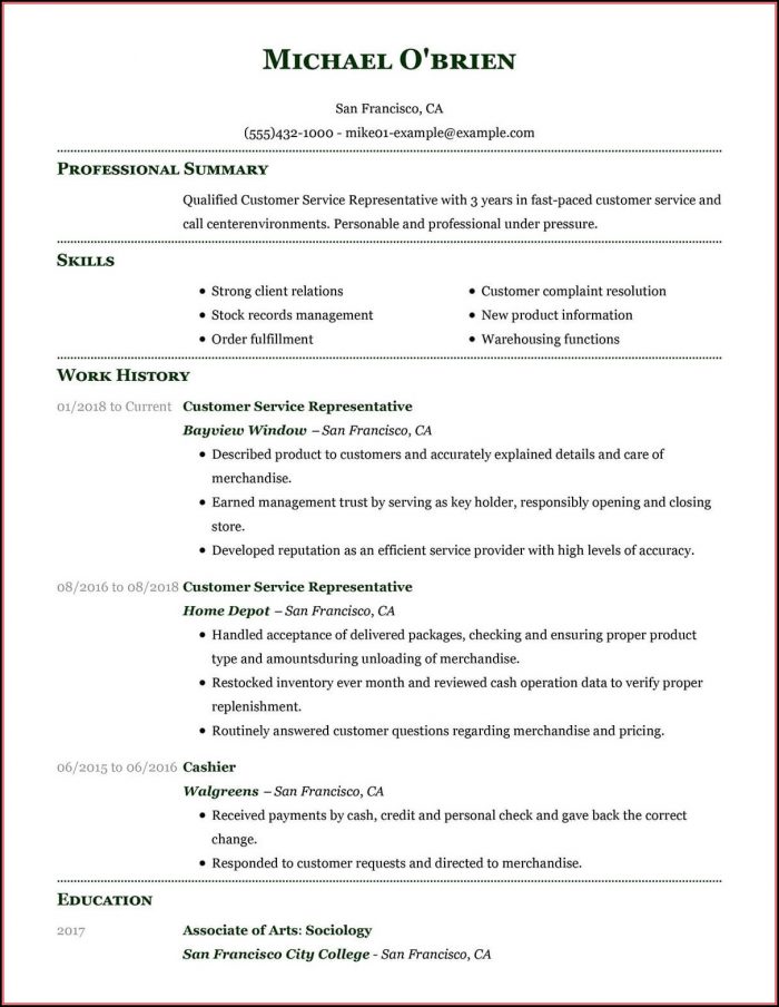 Resume Templates For Customer Service Representatives Resume Templates For Customer Service Representatives