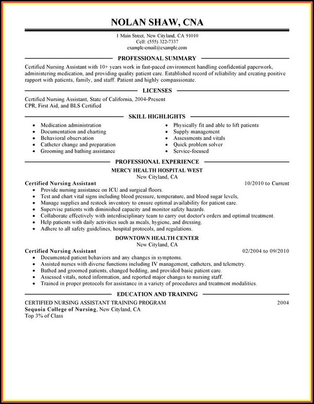 Resume Templates For Nursing Assistant Resume Templates For Nursing Assistant