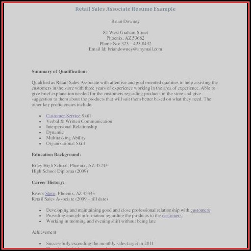 Resume Templates For Retail Sales Position Resume Templates For Retail Sales Position
