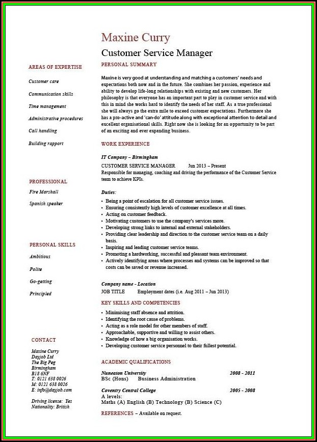 Sample Of Resume For Customer Service Manager Sample Of Resume For Customer Service Manager