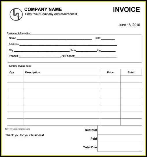 Sample Plumbing Invoice Template Sample Plumbing Invoice Template