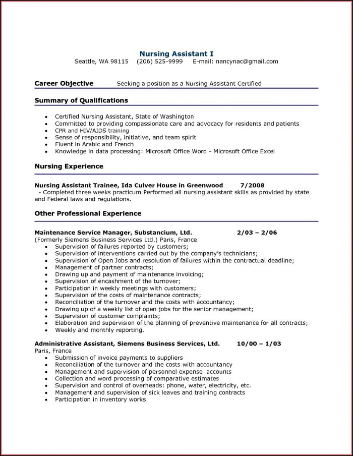Sample Resume For Cna Job Sample Resume For Cna Job