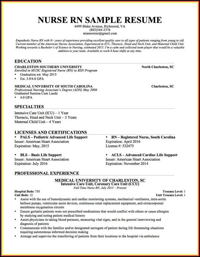 Sample Resume For Rn Nurses Sample Resume For Rn Nurses