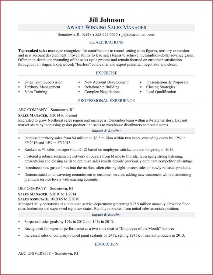 Sample Resume For Sales Manager Sample Resume For Sales Manager