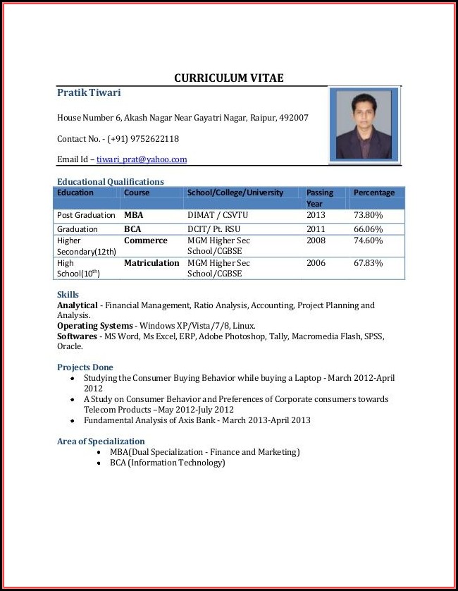 Sample Resume Format For Mba Freshers Download Sample Resume Format For Mba Freshers Download
