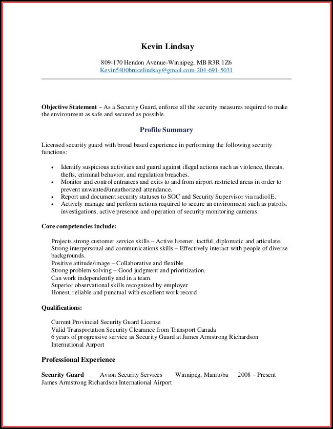 Sample Resume Of Security Guard In Canada Sample Resume Of Security Guard In Canada