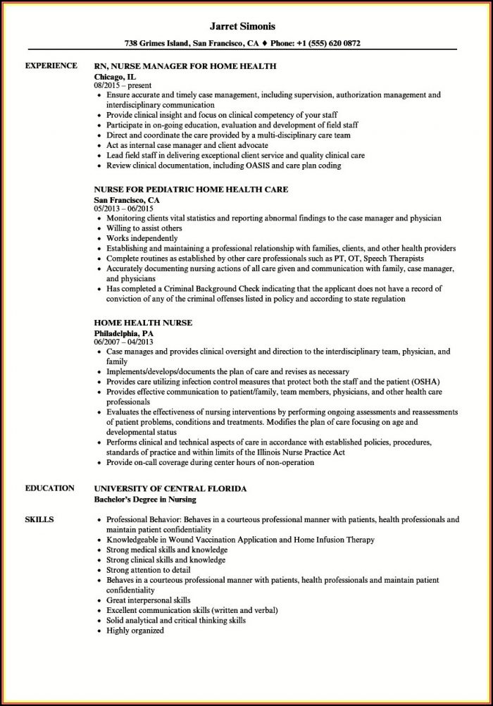 Sample Resume Rn Home Health Sample Resume Rn Home Health