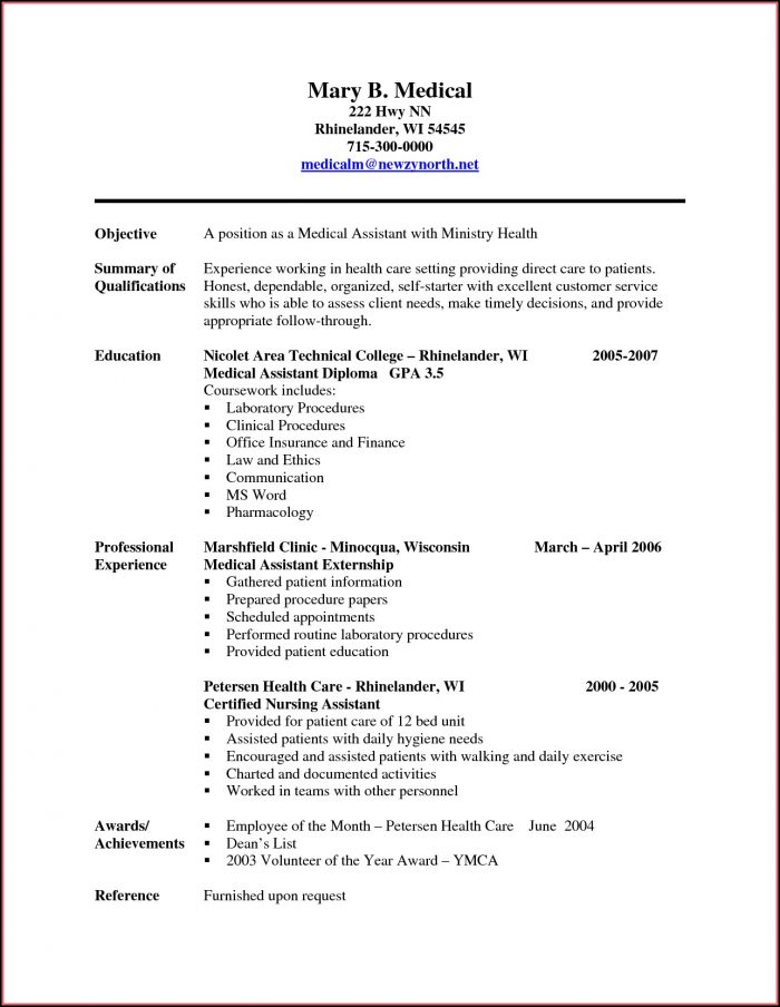 Sample Resume Templates For Medical Assistants Sample Resume Templates For Medical Assistants