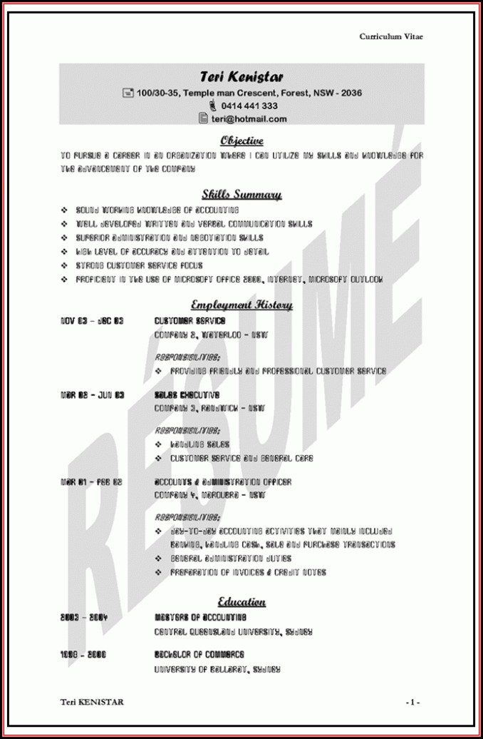 Sample Resumes Australia Templates Sample Resumes Australia Templates