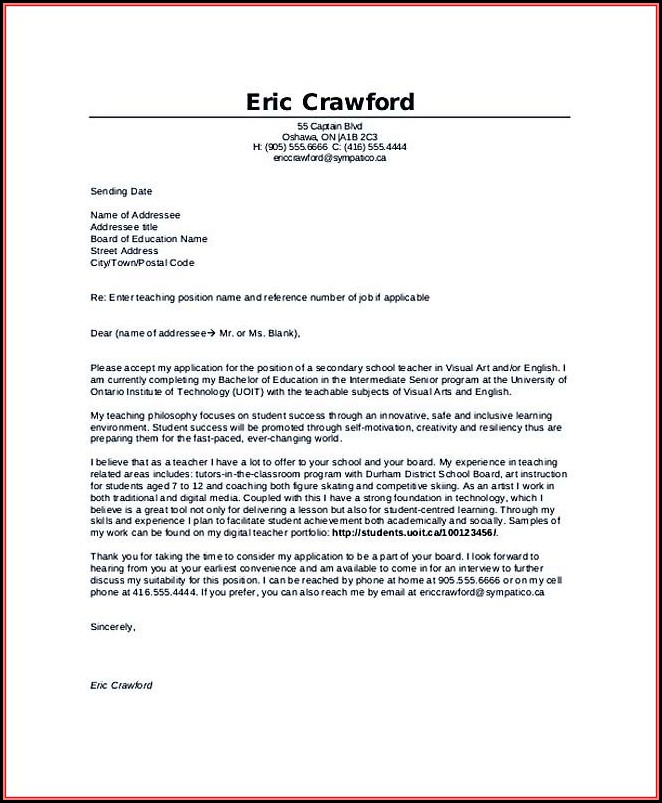 Sample Teacher Resume And Cover Letter Sample Teacher Resume And Cover Letter