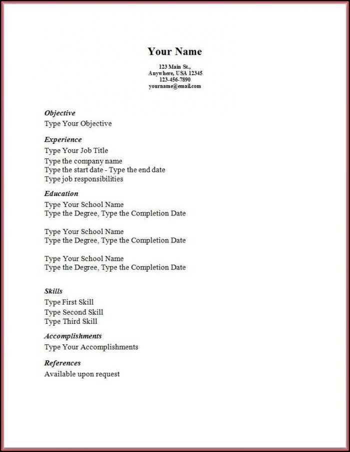 Simple Job Resume Template Free Simple Job Resume Template Free