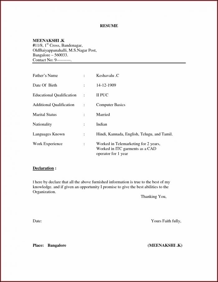 Simple Resume Format Word Download Simple Resume Format Word Download