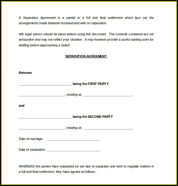 Simple Separation Agreement Template Simple Separation Agreement Template