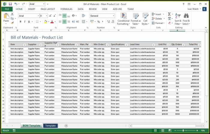 Software Bill Of Materials Template Software Bill Of Materials Template