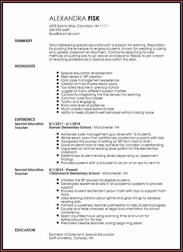 Special Education Teacher Resume Template Free Special Education Teacher Resume Template Free