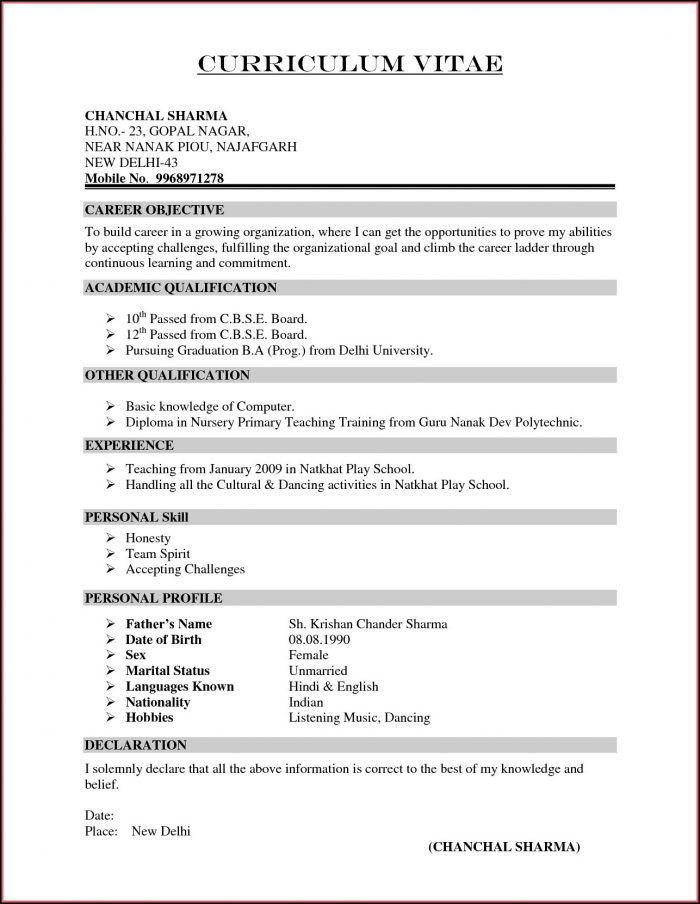 Standard Resume Format Doc Standard Resume Format Doc