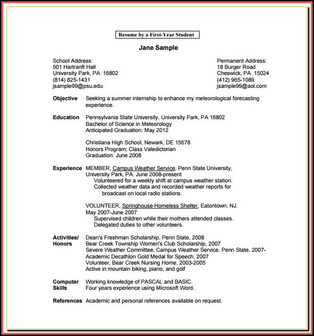 Template For College Resume On Microsoft Word Template For College Resume On Microsoft Word