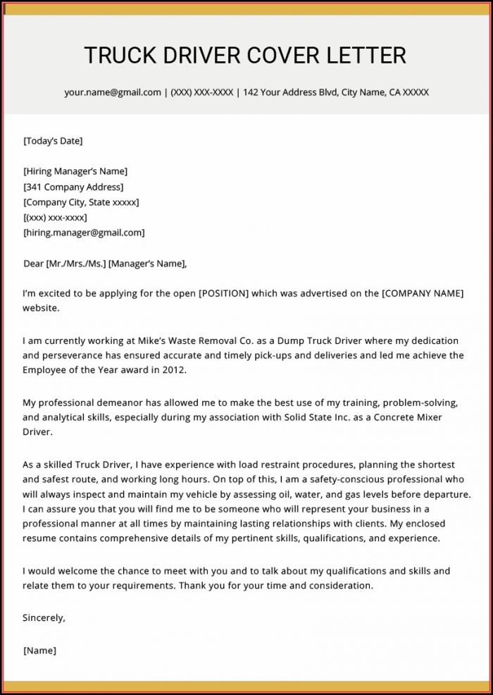 Truck Driver Resume Cover Letter Truck Driver Resume Cover Letter