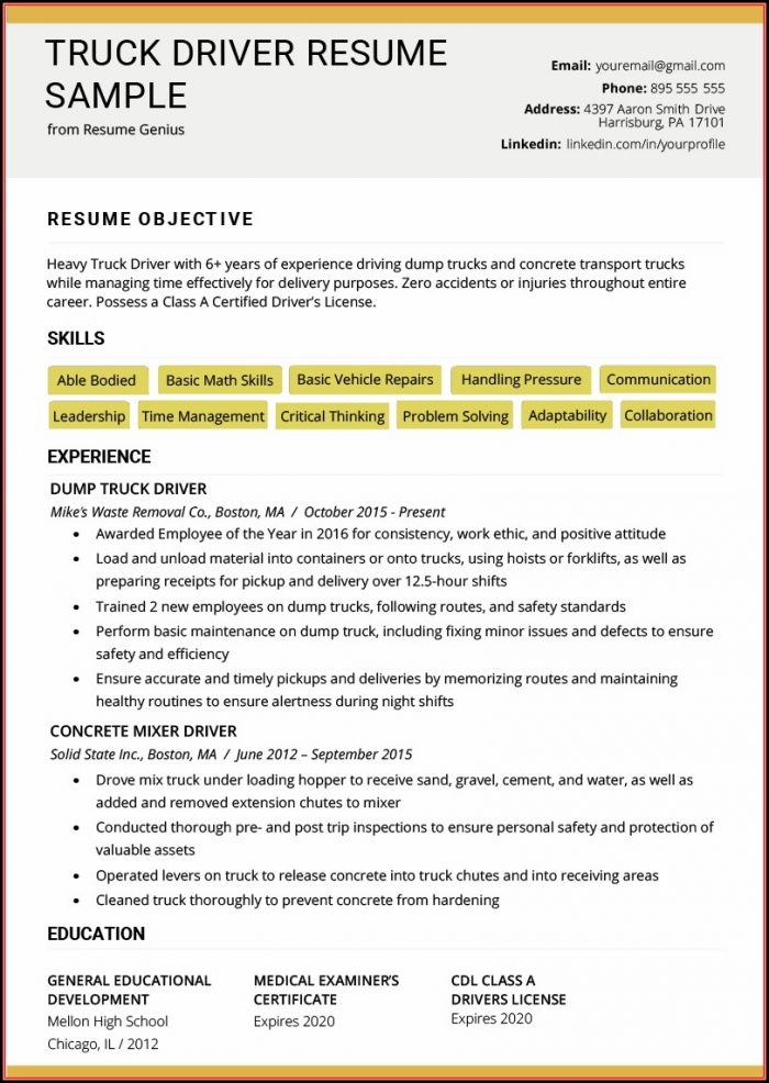 Truck Driver Resume Sample Truck Driver Resume Sample