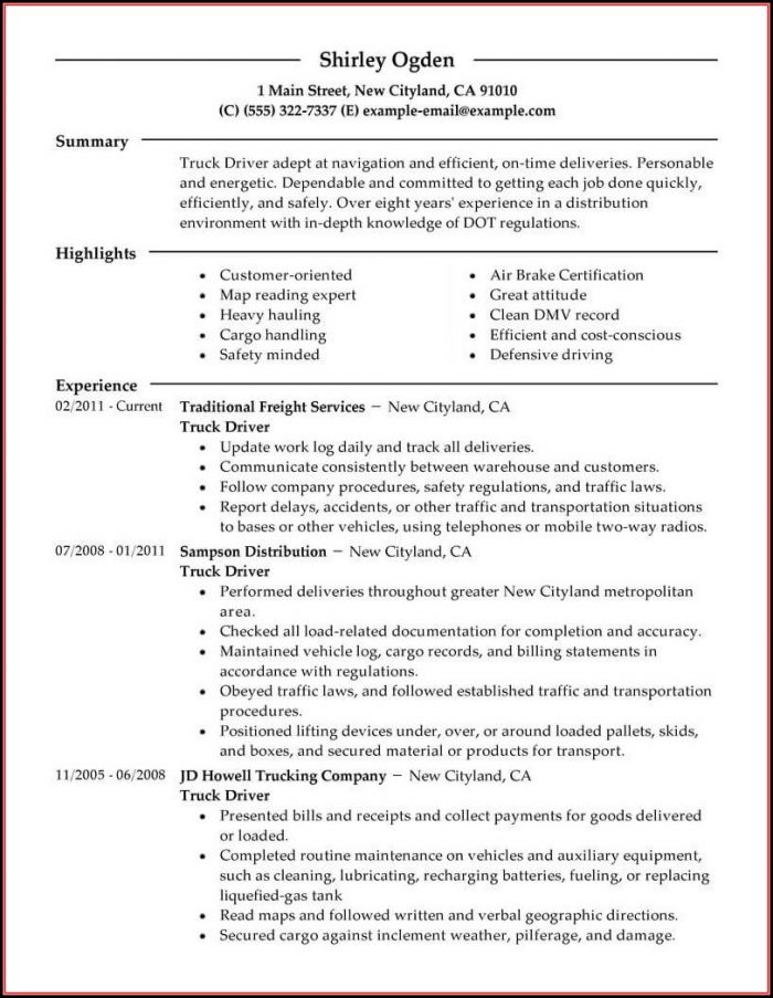 Truck Drivers Resume Example Truck Drivers Resume Example
