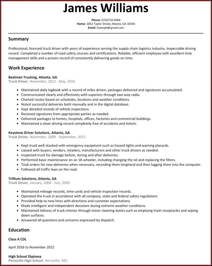 Truck Drivers Resume Sample Truck Drivers Resume Sample