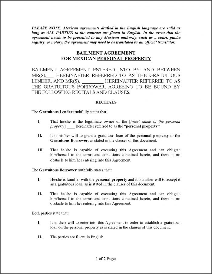 Vehicle Bailment Agreement Template Vehicle Bailment Agreement Template