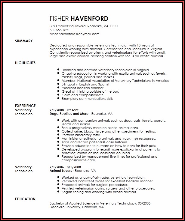 Veterinary Technician Resume Templates Veterinary Technician Resume Templates