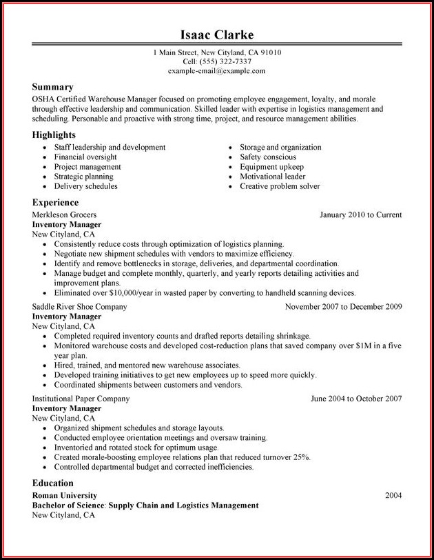 Warehouse Management Cv Sample Warehouse Management Cv Sample