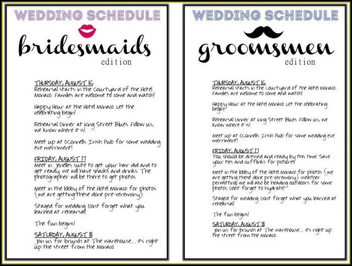 Wedding Day Itinerary Template For Bridal Party Wedding Day Itinerary Template For Bridal Party