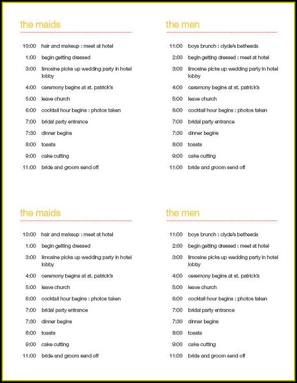 Wedding Day Schedule Template For Bridal Party Wedding Day Schedule Template For Bridal Party