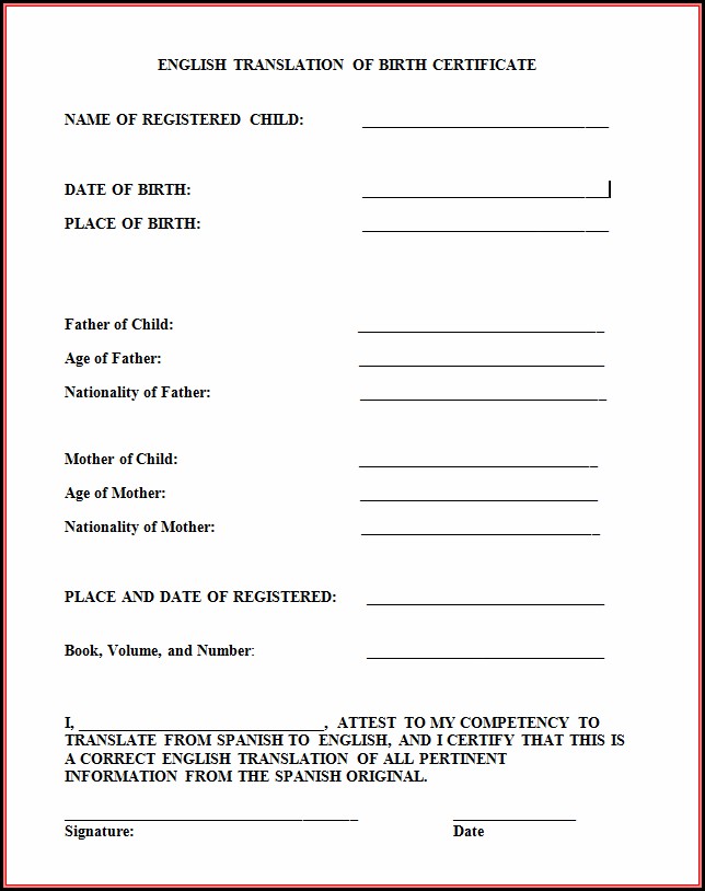 Birth Certificate Translation Form Pdf Birth Certificate Translation Form Pdf