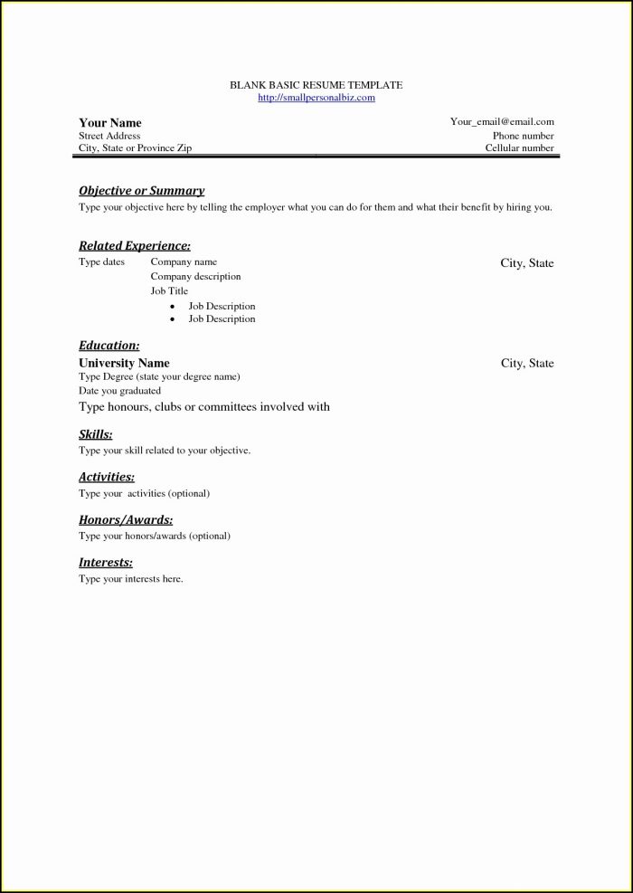 Blank Basic Resume Templates Blank Basic Resume Templates