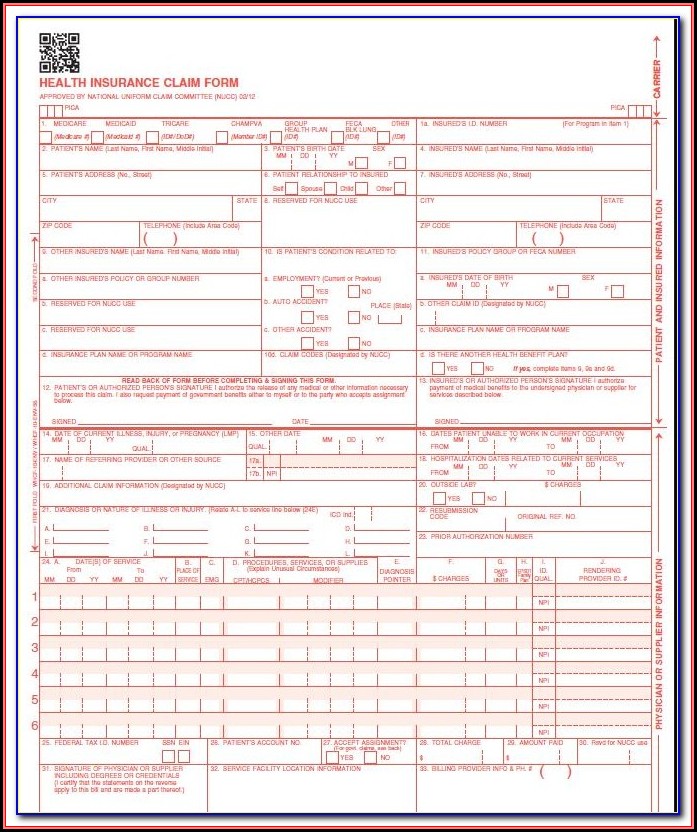 Blank Cms 1500 Form Printable Blank Cms 1500 Form Printable
