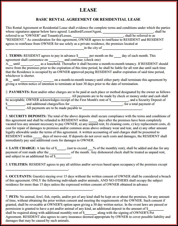Blank Rental Lease Agreement Form Ohio Blank Rental Lease Agreement Form Ohio